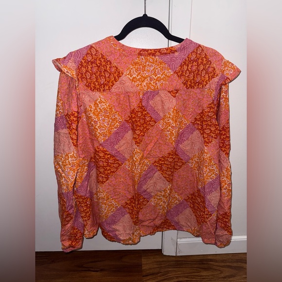 Time and Tru Orange and Pink Patchwork Blouse - Picture 3 of 3